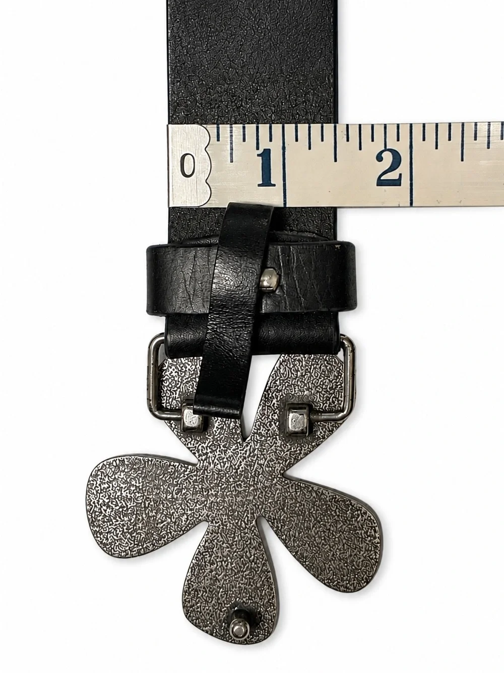 Silpada Designs Genuine Italian Leather Black Belt Silver Flower Buckle Size L